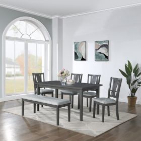 6-Piece Dining Set with Bench, Gray