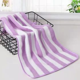 Coral Fleece Wide Striped Edge Soft Absorbent Thickening Lint-free Face Washing At Home Towels (Option: Purple-Edging 75 X35cm)