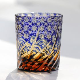 Carved Lead-free Crystal Glass Whisky Tumbler (Option: Blue Langtao Chrysanthemum)