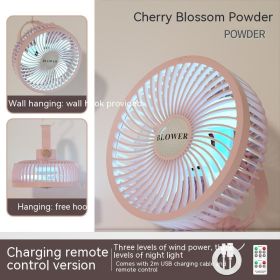 Small Electric Fan Rechargeable Night Light Portable Summer Cartoon Moving Student Bed Head Wall Desktop Mini (Option: Pink 3-Usb Plug In)