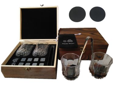 Whisky Stone Whisky Stones Glass Wooden Gift Box (Option: Round Cup Blackstone)