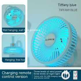 Small Electric Fan Rechargeable Night Light Portable Summer Cartoon Moving Student Bed Head Wall Desktop Mini (Option: Blue 3-Usb Plug In)