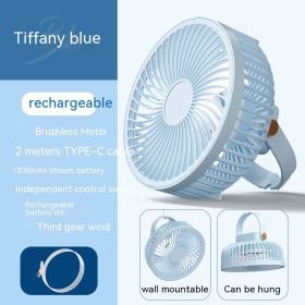 Small Electric Fan Rechargeable Night Light Portable Summer Cartoon Moving Student Bed Head Wall Desktop Mini (Option: Blue 1-Usb Plug In)